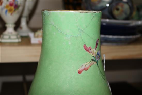 A large 19th century Chinese green ground double gourd phoenix vase, H 57.5cm (restored)
